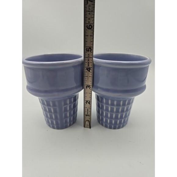 The Monkey and the Peddler Stoneware Ice Cream Cone Cups set of 2 Blue Dishes - Picture 6 of 8